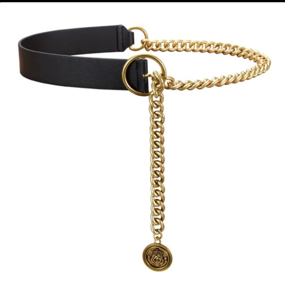 Chunky gold chain Belt with Medal and black